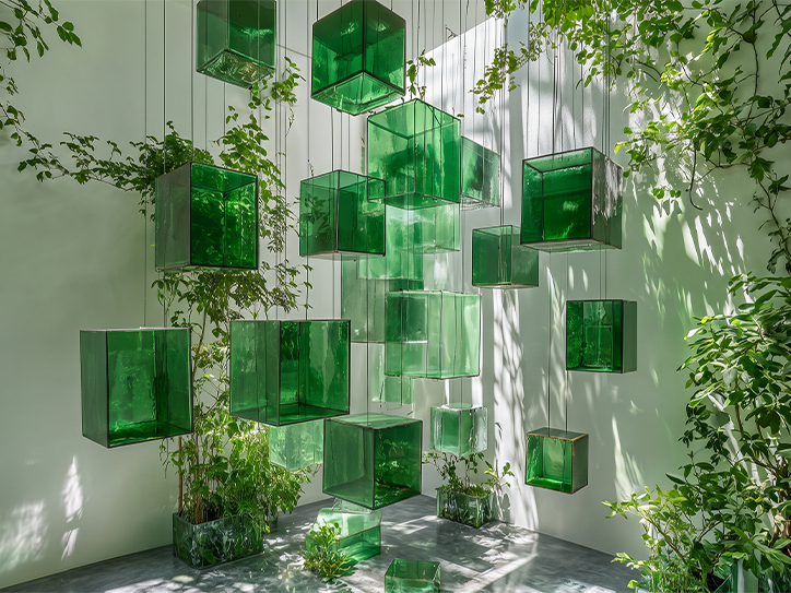 Plaque Plexiglass recyclée Green Cast utilisée dans une installation décorative verte