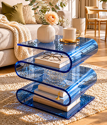 Plexiglass Maroc bleu transparent utilisé pour une table basse design